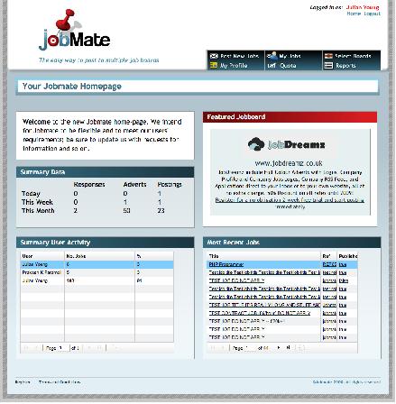The New Jobmate Application Home Page